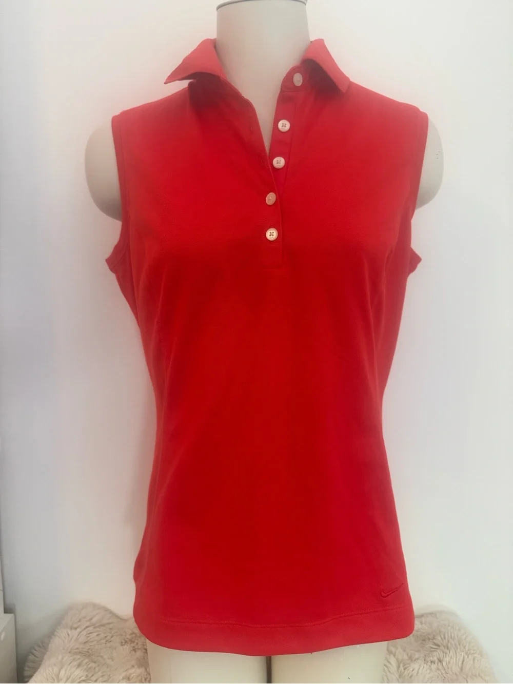 Women's Nike Dri Fit Coral Bright Red Sleeveless Polo Top